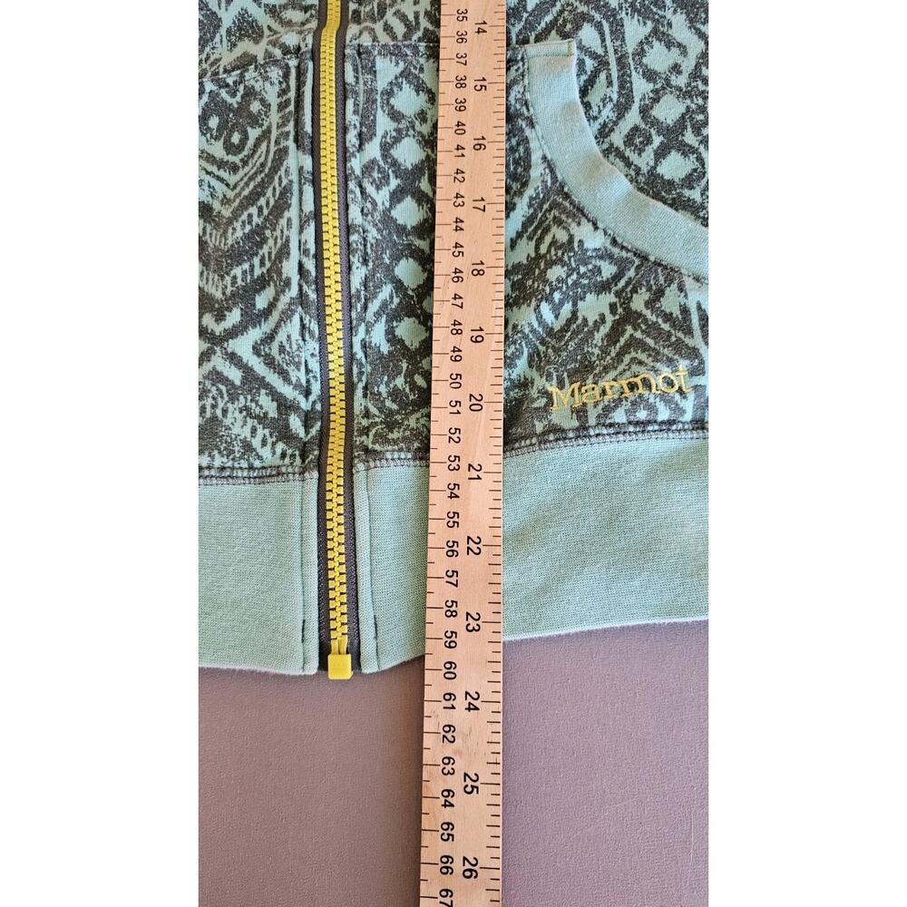Marmot Geometric Tribal Print Teal Green Hoodie Outdoor Camping Hiking Sz M - Picture 7 of 9